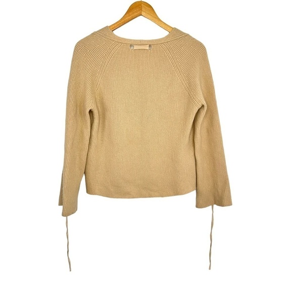 Helmut Lang Wool Cashmere Ribbed Sweater Sz Med Beige Ribbon Lace Up Long Sleeve - Picture 2 of 5